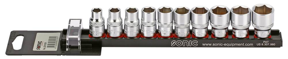 Socket Set on Rail 3/8″, 10pcs Metric